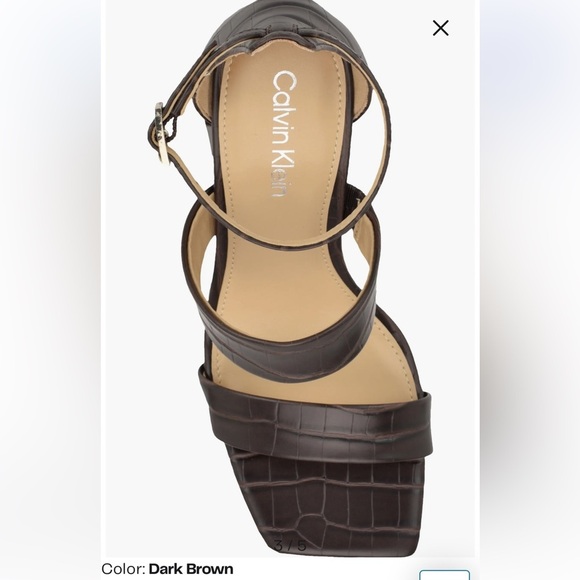 Calvin Klein 9 M, Dark Brown Sheryl Ankle Strap, Block Heel, Squared Toe Sandals - Picture 13 of 16